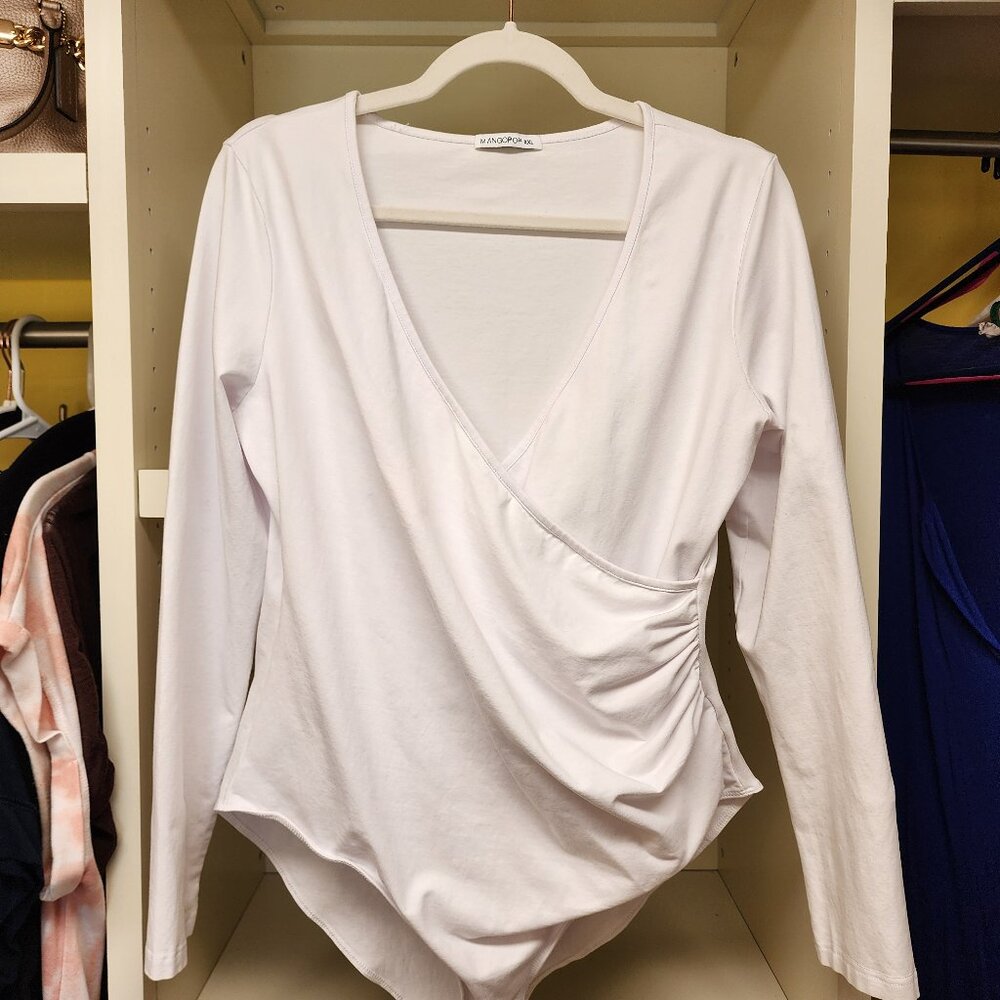 MANGOPOP White Deep V Wrap Bodysuit XXL